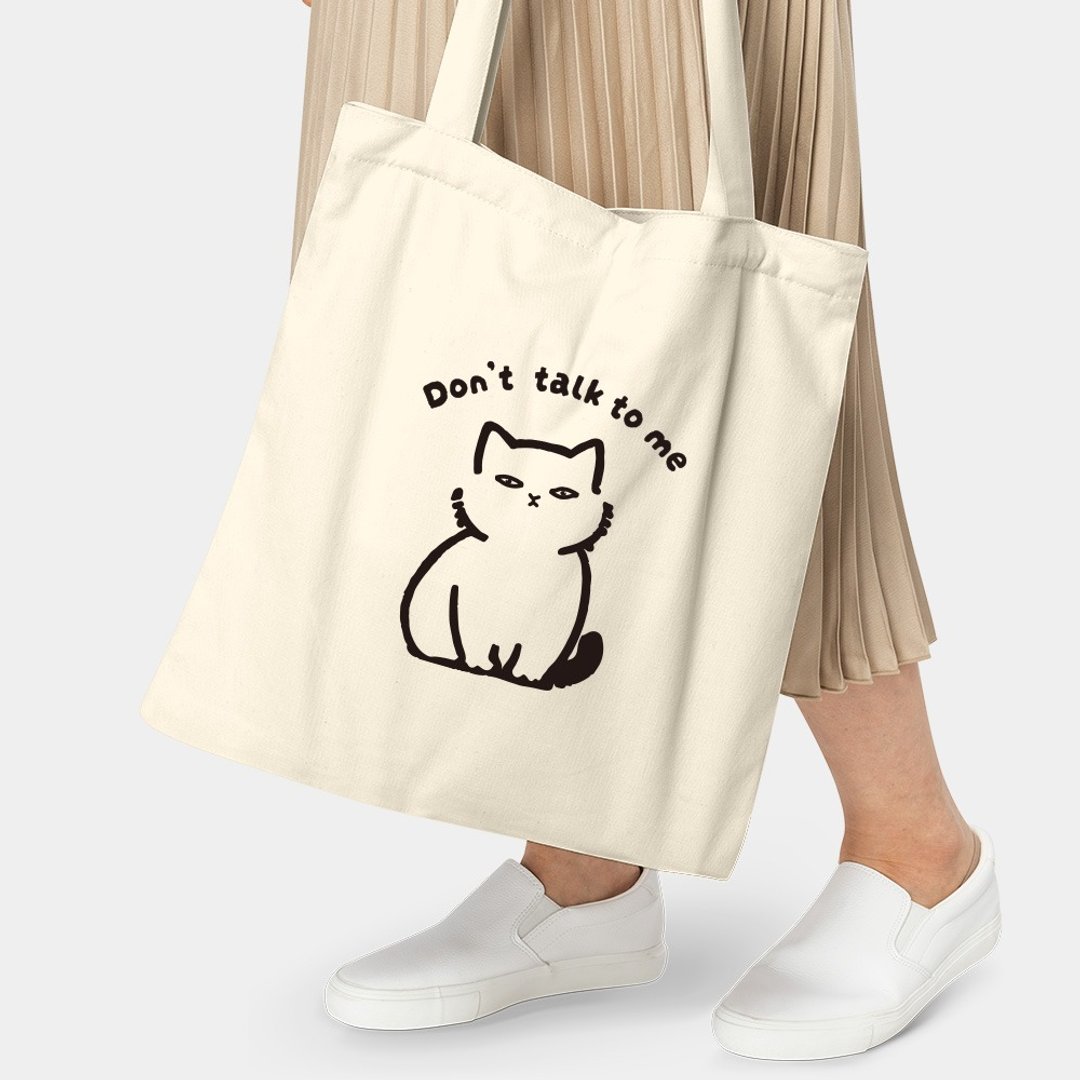 Don't talk to me 猫咪 环保购物袋 帆布袋 043 - 侧背包/斜挎包 - 棉．麻 白色