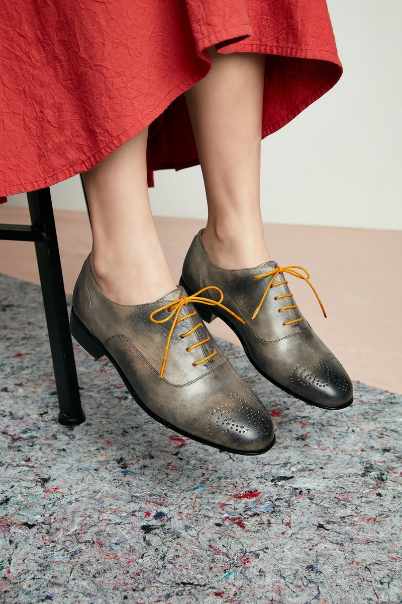 H THREE  牛津鞋/ 中灰 /平底 /Oxford - 男款牛津鞋/乐福鞋 - 真皮 灰色