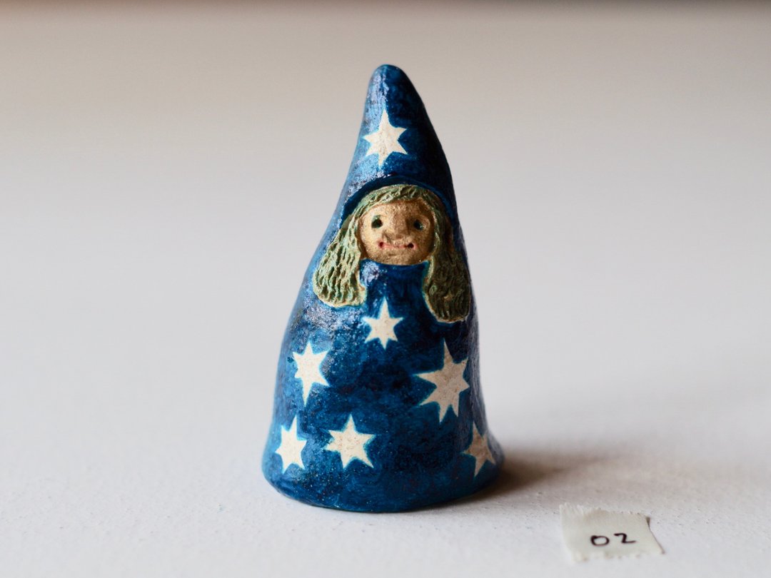 Smiling fairy 2   ring holder 　pottery doll - 戒指 - 陶 白色
