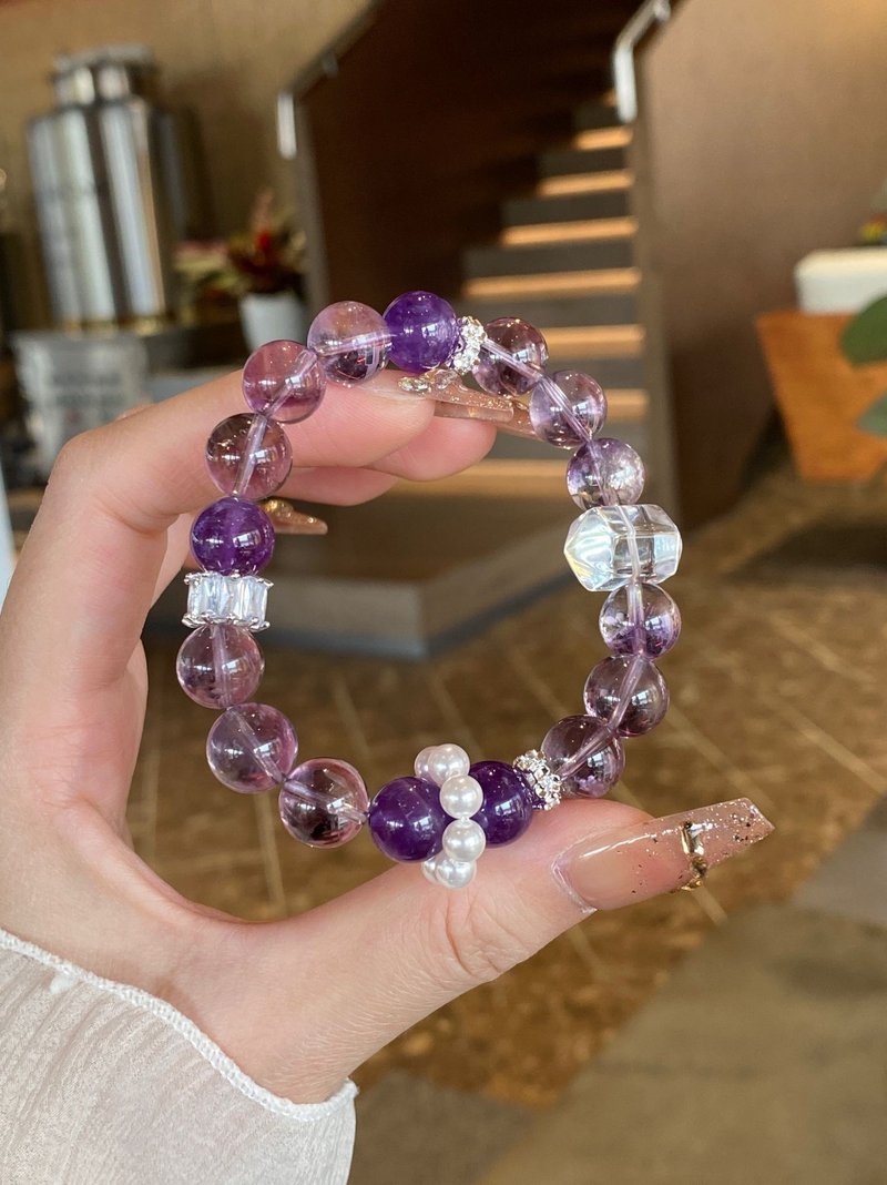 希缪原创设计 好运系列  紫塔晶主题紫水晶与白水晶双尖手链 - 手链/手环 - 其他金属 紫色