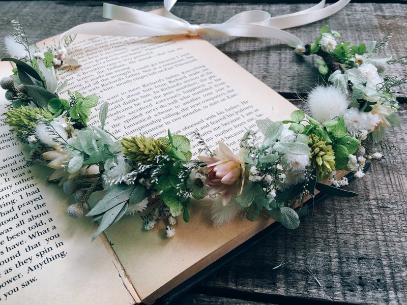 【好花】森林不凋干燥头圈 头冠 生日礼物 情人节礼物 手工制作 - 发饰 - 植物．花 绿色