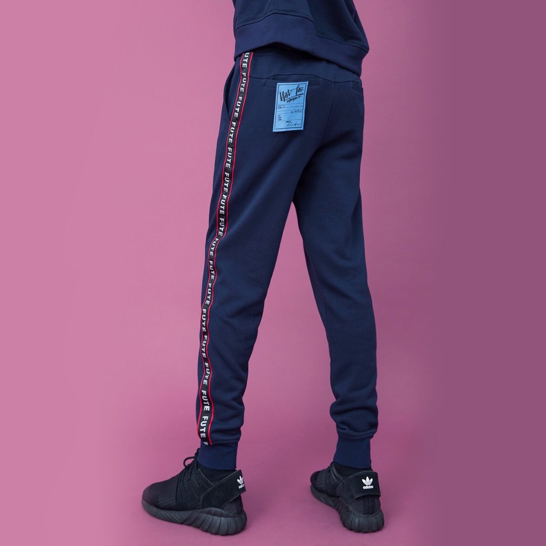 【Off-season sale】反光织带缩口慢跑裤 - 男士长裤 - 棉 蓝色