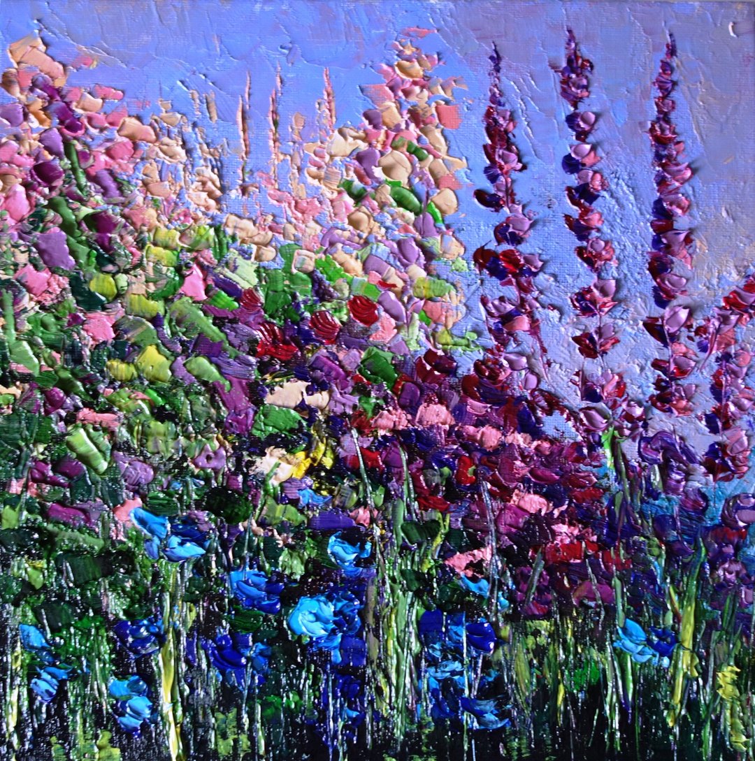 Lavender Fields Painting Oil Landscape Original Art 油畫原作 Meadow Artwork - 海报/装饰画/版画 - 颜料 多色