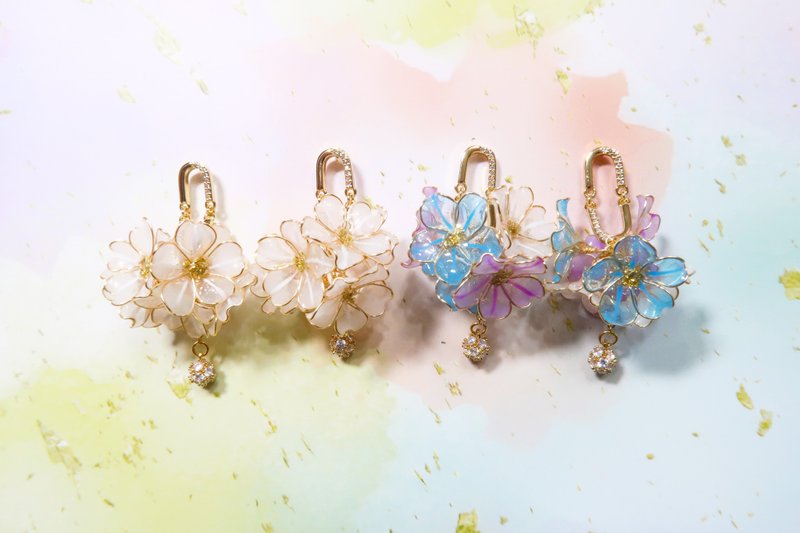 Miss Paranoid 偏执狂小姐 蓝雪花 树脂耳环 925银针 - 耳环/耳夹 - 树脂 白色
