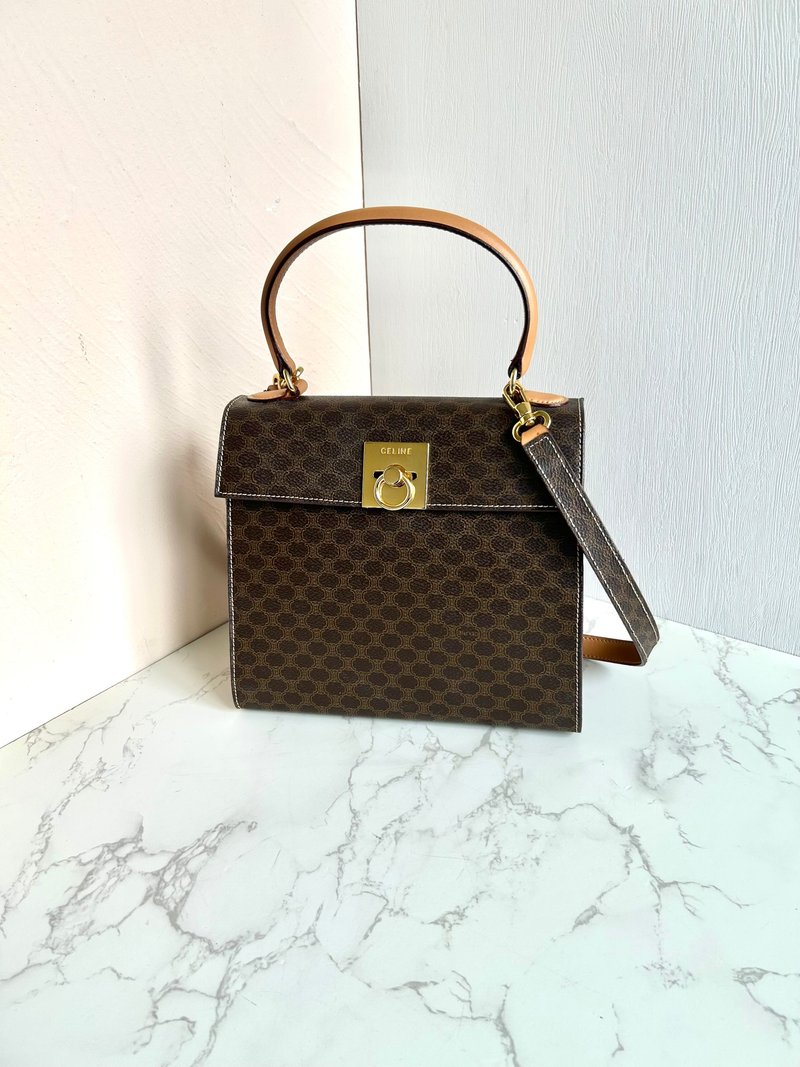 绝版古董包 Celine迷你老花凯莉包 单肩包 侧背包 斜背包 中古 - 侧背包/斜挎包 - 真皮 咖啡色