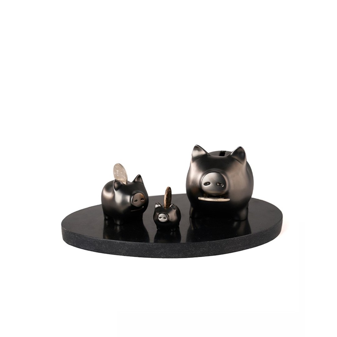 GOLDENPIG | 招财金猪 大猪小猪落御盘 雾镍黑 - 摆饰 - 贵金属 黑色
