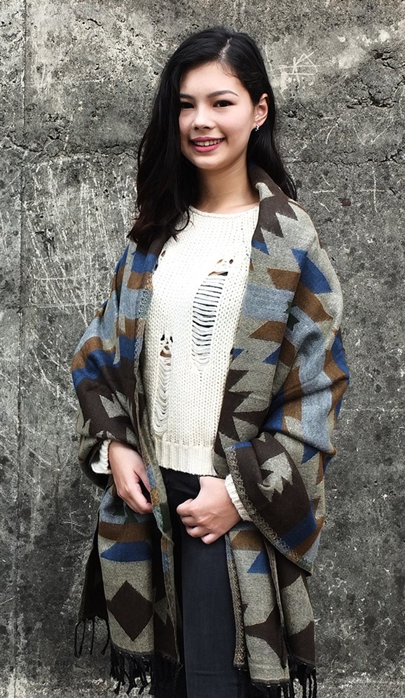 民族风 披肩 围巾 大围巾 披肩毯  懒人毯  几合图腾 咖啡 - 围巾/披肩 - 聚酯纤维 多色