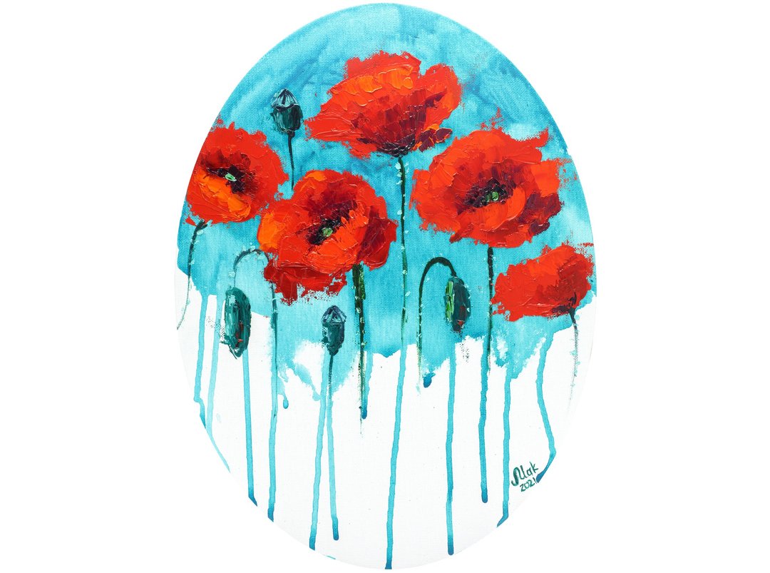 Red Poppy Painting Flower Original Art California Poppy Oil Painting On canvas - 海报/装饰画/版画 - 其他材质 红色