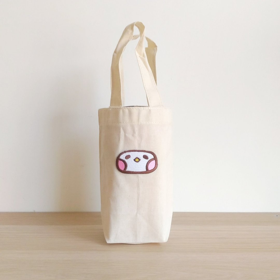 布籽生物 刺绣 帆布 饮料提袋 - 随行杯提袋/水壶袋 - 棉 白色