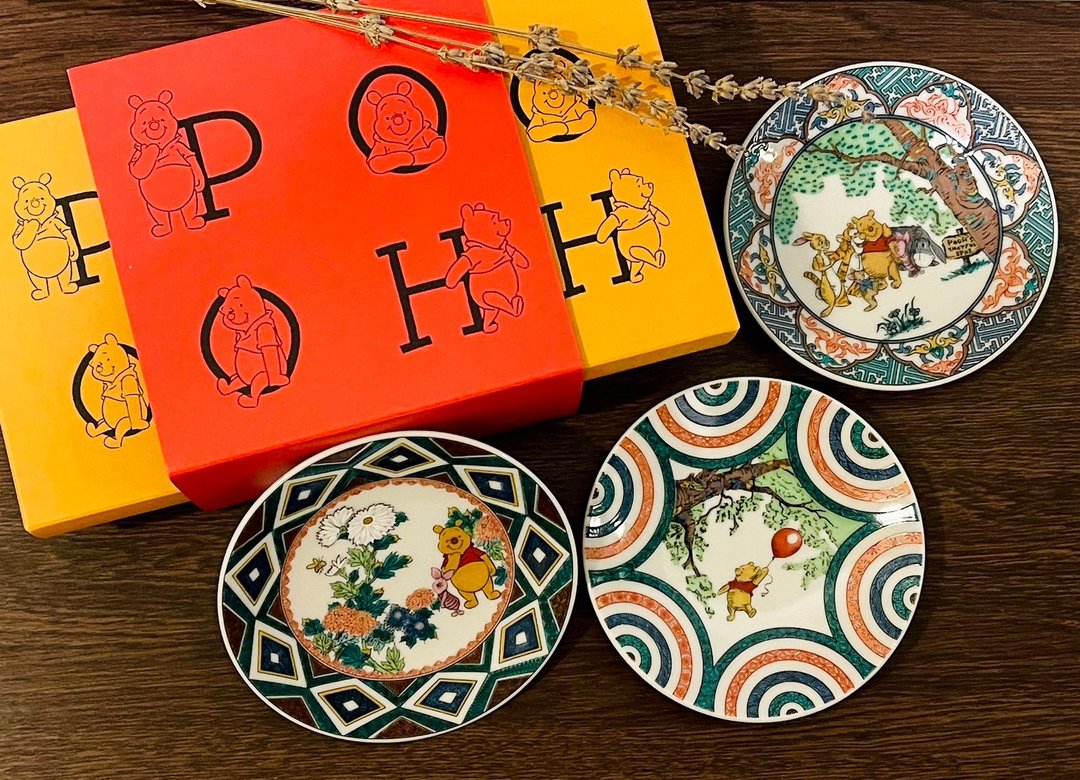 【绝版品】九谷烧-迪士尼小熊维尼联名小皿(三入) - 盘子/餐盘/盘架 - 瓷 橘色