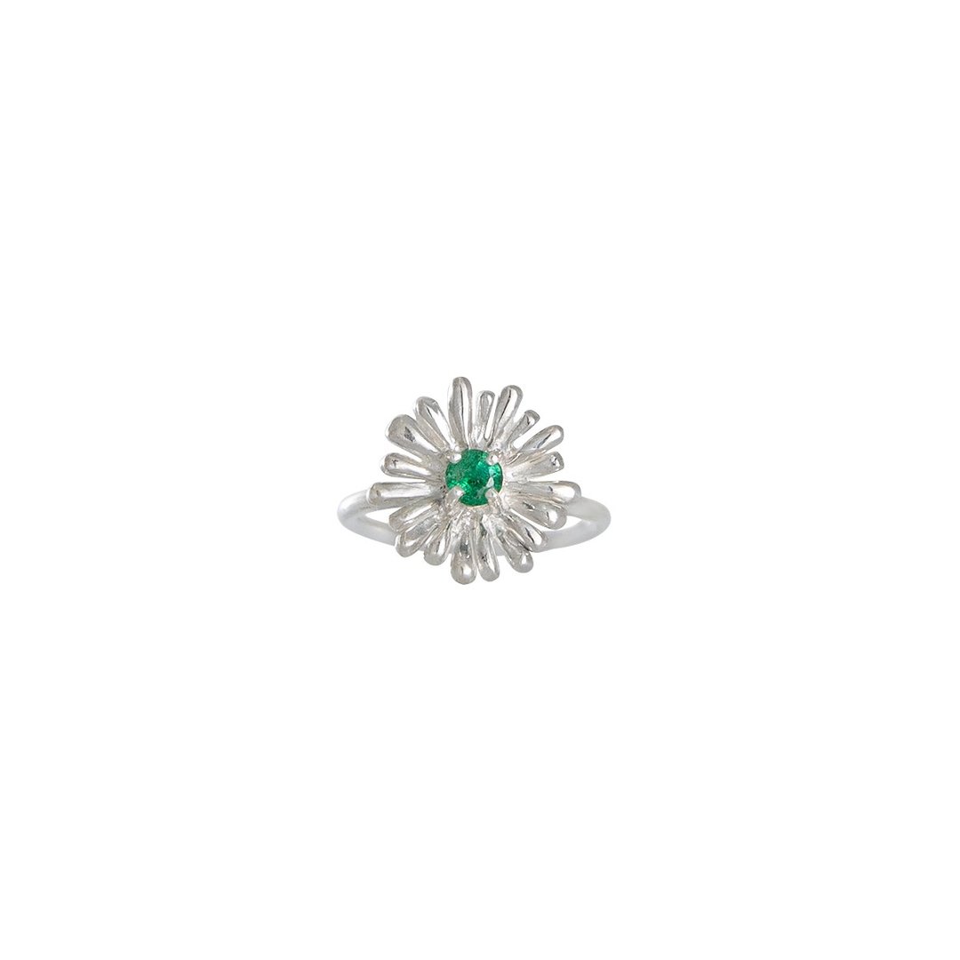 Daisy Ring 雏菊花祖母绿宝石纯银戒指  生日 礼物 送礼推荐 - 戒指 - 纯银 银色
