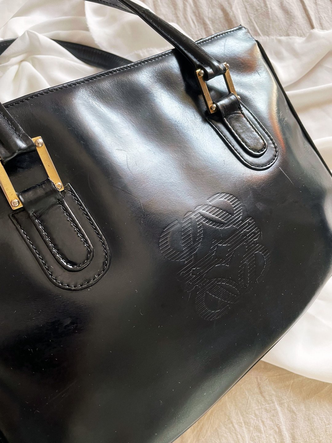 客人预留 Loewe 黑色羊皮 手挽袋手提包手拎包公文包通勤包公文包 - 侧背包/斜挎包 - 真皮 黑色