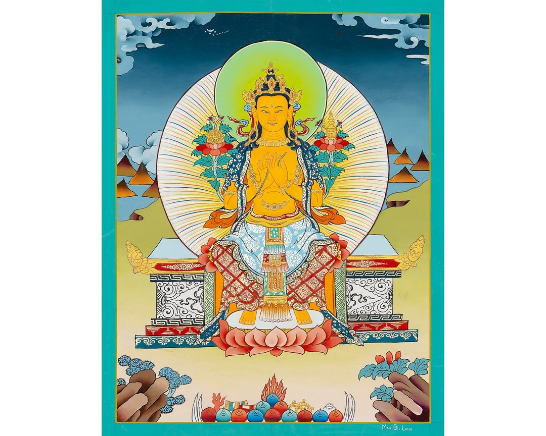 手工制作的弥勒佛唐卡 - 未来慈悲的真实象征 - 墙贴/壁贴 - 其他材质 多色