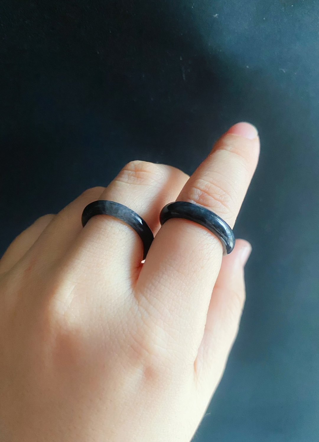 天然缅甸玉 翡翠 冰乌鸡 有钱 细款 戒指 玉 戒环 ring 礼物 - 戒指 - 玉石 黑色