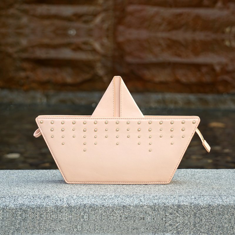 粉红色纸船型迷你侧背包 - 侧背包/斜挎包 - 真皮 粉红色