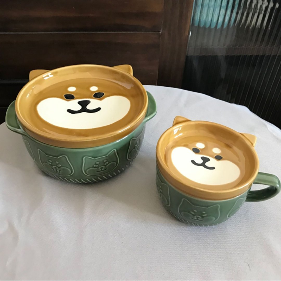 柴犬大学-日式柴犬泡面碗盖组 杯盖组 咖啡杯 点心盘 泡面碗 - 碗 - 陶 