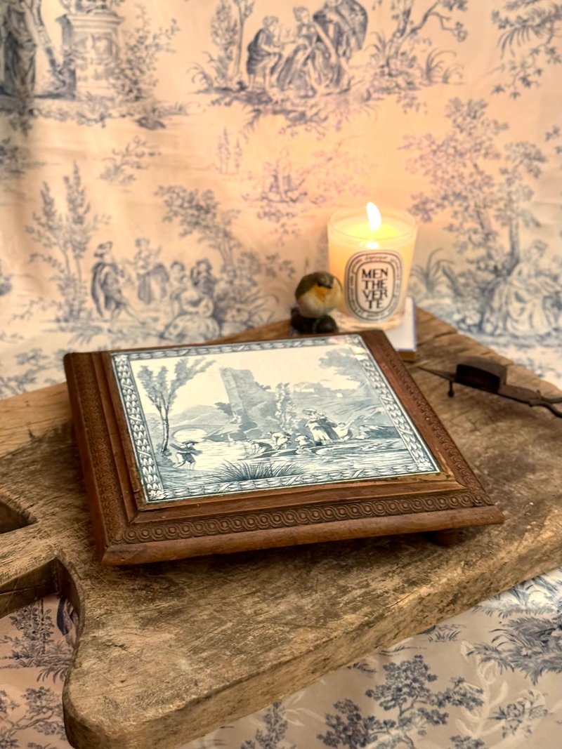 40023-迷人法国古董老瓷砖木框隔热垫 - 其他 - 其他材质 