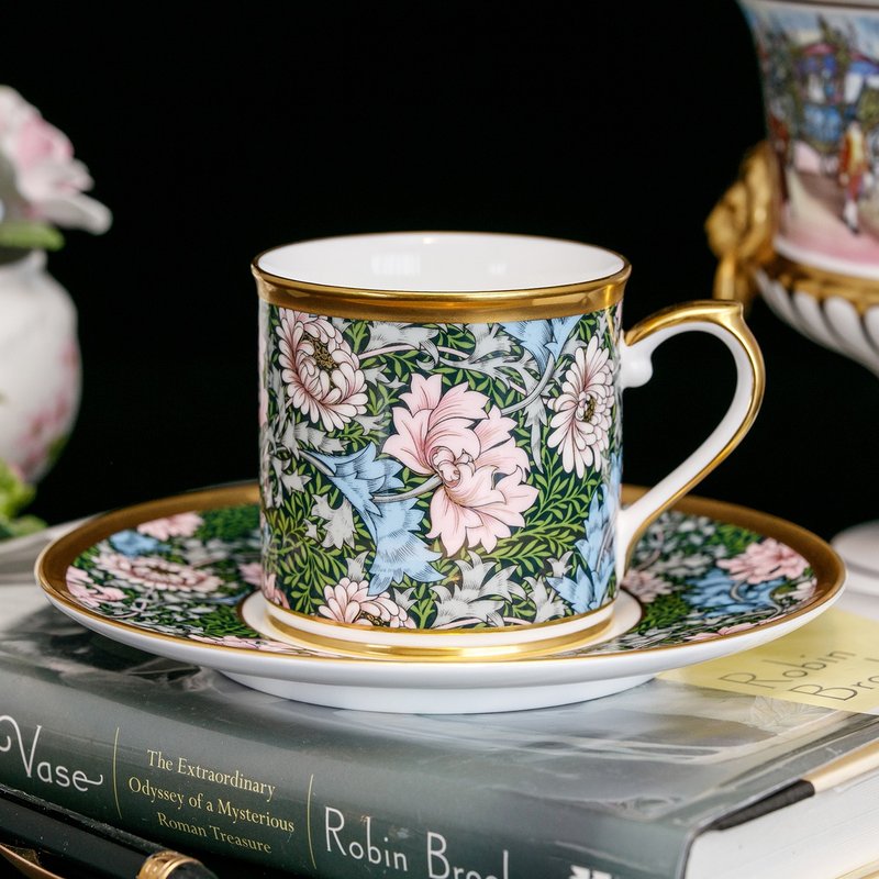 英国Victoria & Albert 博物馆收藏花卉骨瓷陶瓷咖啡杯 红茶杯盘 - 咖啡杯/马克杯 - 瓷 