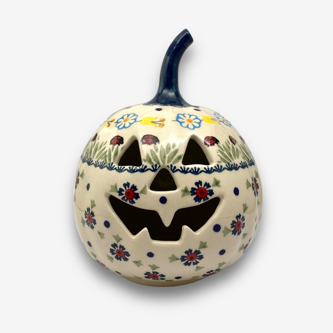 波兰手绘手工陶-南瓜造型烛台灯笼 15cm  魔幻森林系列 入门款 - 蜡烛/烛台 - 陶 绿色