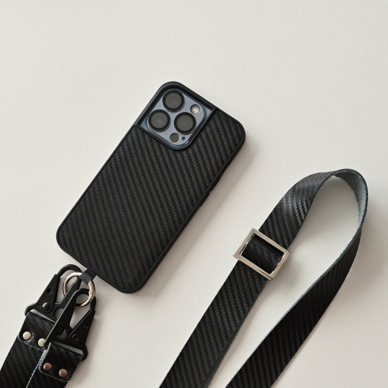 iPhone限量后壳【碳皮智慧型手机肩套】户外真皮生日礼物礼物男士EH02M - 手机壳/手机套 - 真皮 黑色