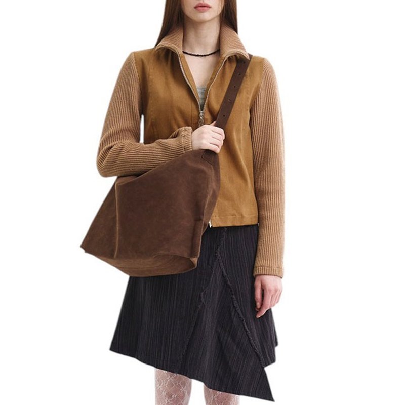 韓國製 MUR NUOVO 手袋/單肩包/手提袋 (Suede Dark Brown) - 侧背包/斜挎包 - 环保材料 