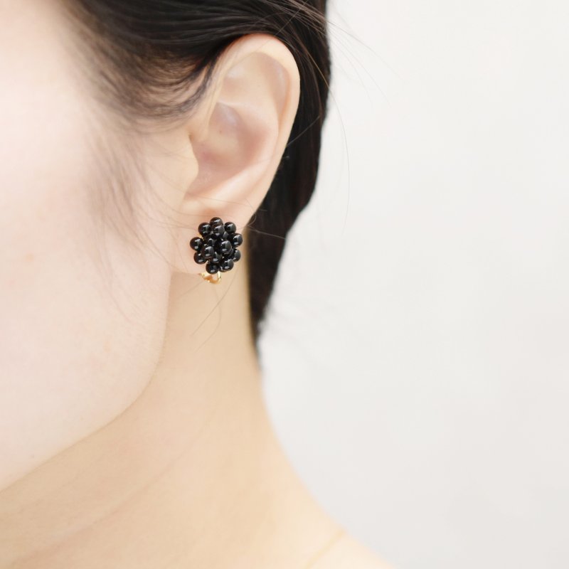 【耳环/耳夹】黑莓 黑玛瑙果实 - 耳环/耳夹 - 半宝石 黑色