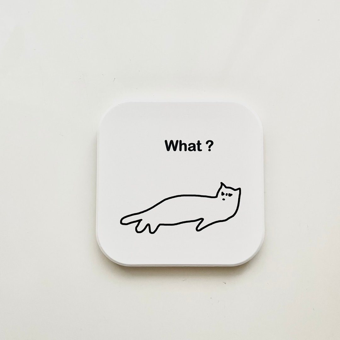 a_good_bb_猫咪方形陶瓷吸水杯垫_what? - 杯垫 - 陶 白色