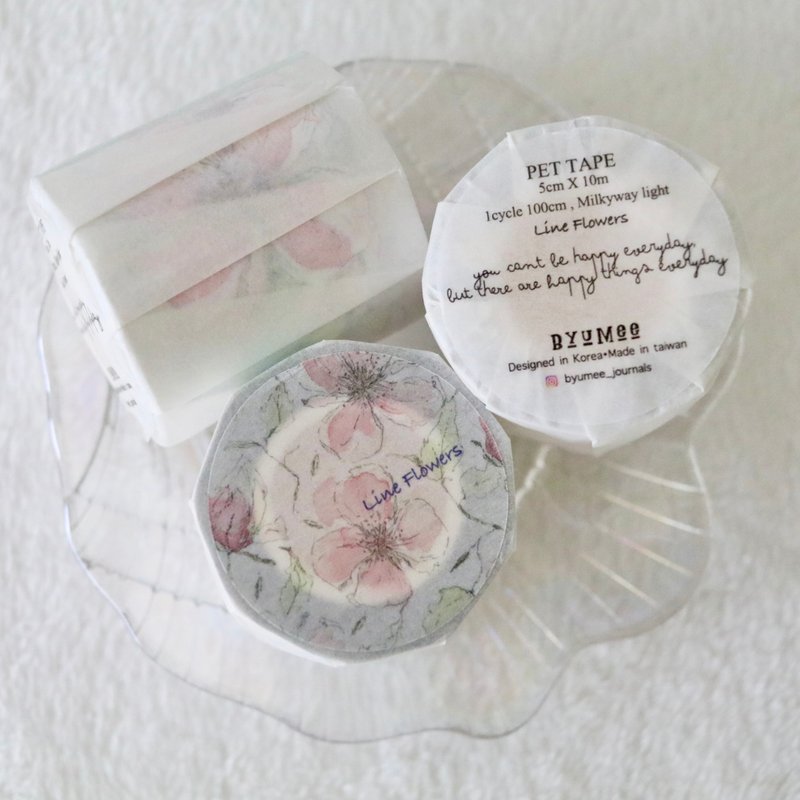 线花PET胶带 (5cm X 10m) - 纸胶带 - 聚酯纤维 透明