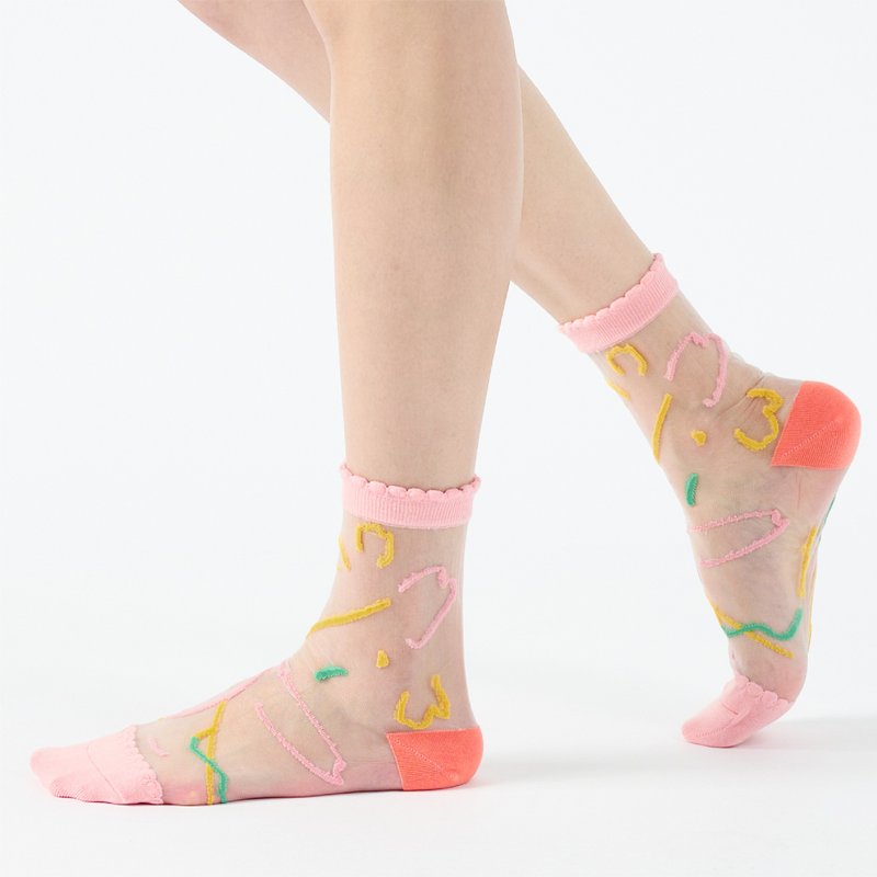 花香协奏曲 透明纱中筒袜 - 粉红(M) - 袜子 - 棉．麻 粉红色