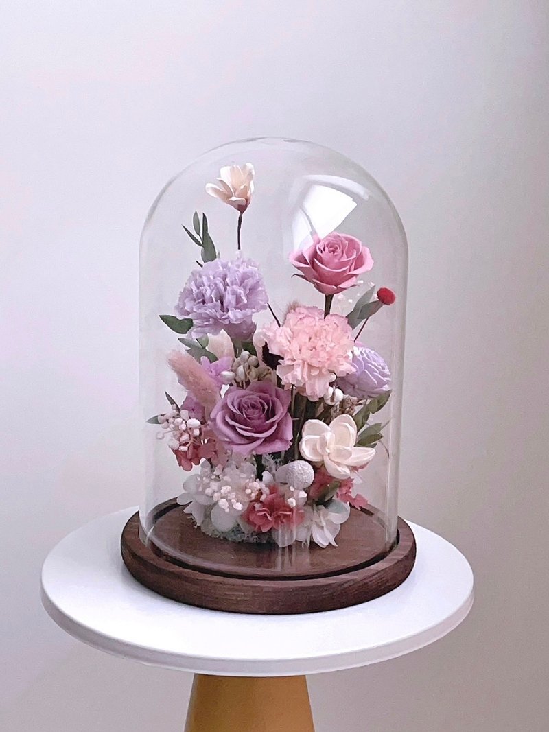 【不凋花】粉紫康乃馨玫瑰不凋花玻璃花盅 - 干燥花/捧花 - 植物．花 粉红色