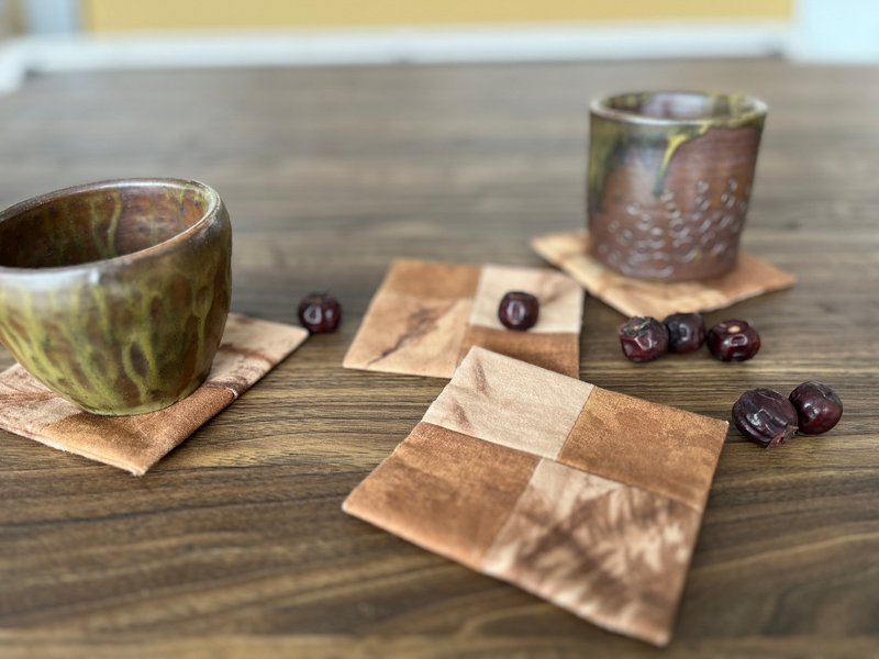 柿染杯垫 - 杯垫 - 棉．麻 咖啡色