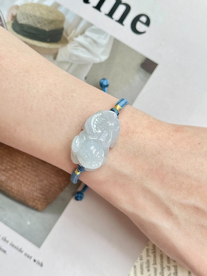 缅甸玉A货翡翠-高冰貔貅翡翠手绳 手链 天然石 jadeite 玉 送礼 - 手链/手环 - 玉石 白色