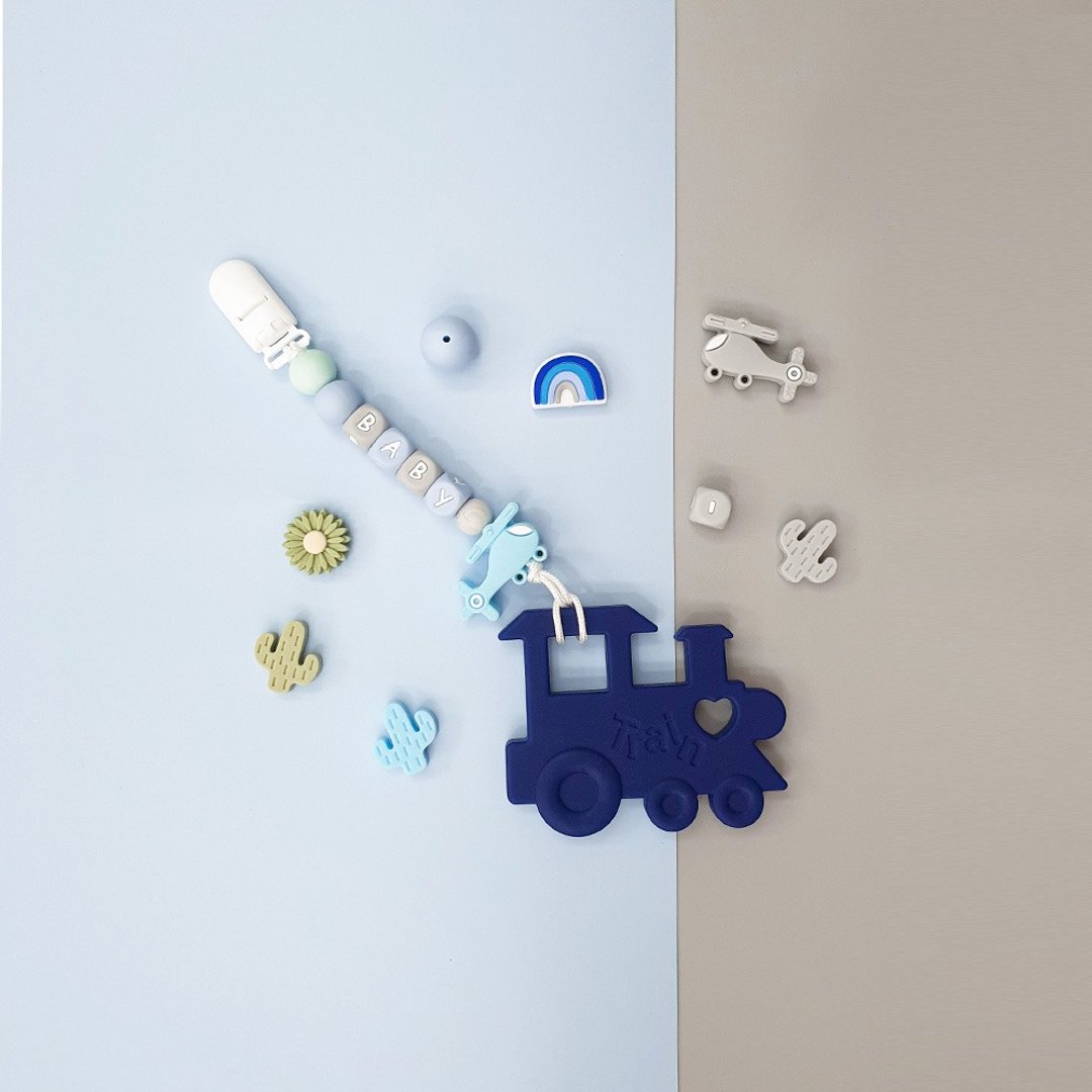 【定制】火车噗噗固齿器组 / 长款 奶嘴链 奶嘴链夹 / 食用级硅胶 - 玩具/玩偶 - 硅胶 多色