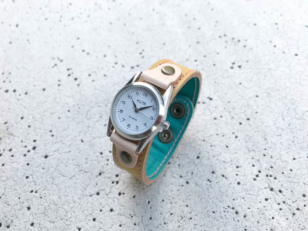STITCH Spring is coming, blue sky and dandelion stitch run watch Easy-to-read dial SRW-YTW-PA - 女表 - 真皮 黄色