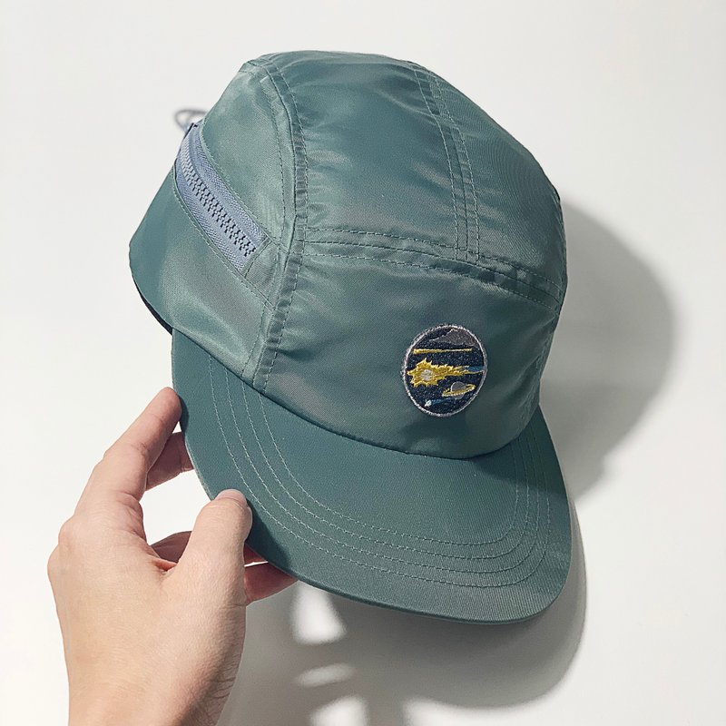 Street Camp Cap with Removable Patch/ Side Zip/ Adjustable Size - 帽子 - 尼龙 绿色