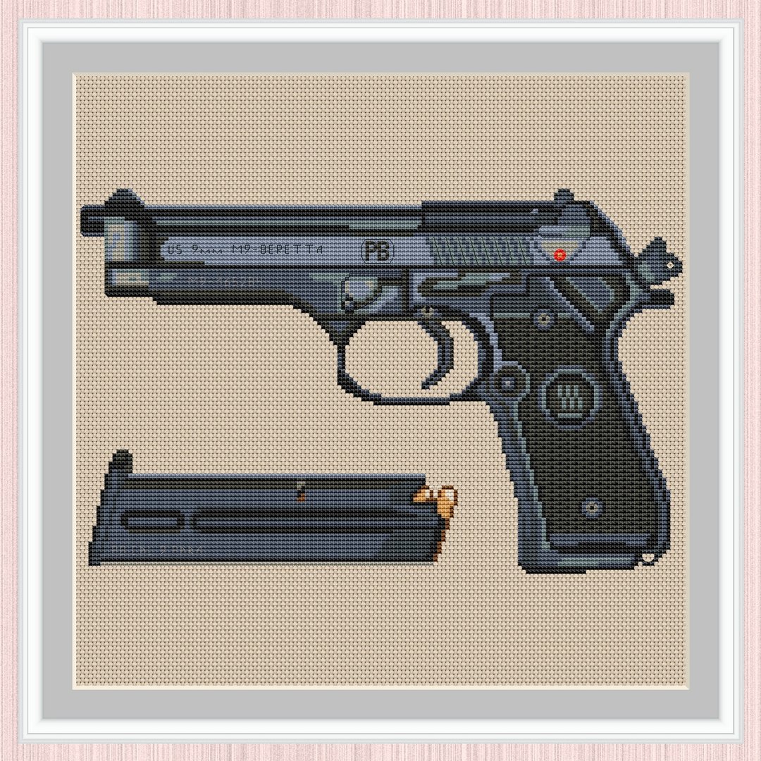 Beretta M9 Cross Stitch Pattern | Pistol Embroidery Scheme • 十字繡圖案 - 手工艺教程/工具书 - 其他材质 