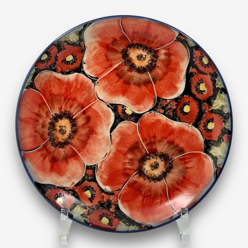 波兰手绘手工陶-圆盘 19cm 赤霞花语系列 - 盘子/餐盘/盘架 - 陶 红色