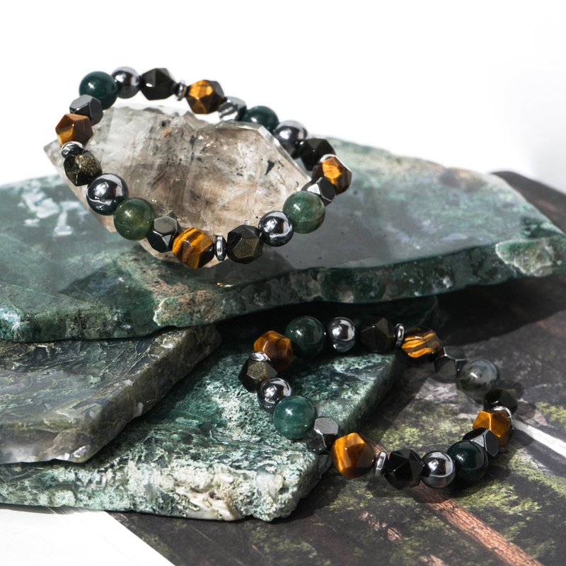 黄虎眼、水草玛瑙、金曜石、钛赫兹、黑胆石-稳定行动力防护手链 - 手链/手环 - 石头 黑色