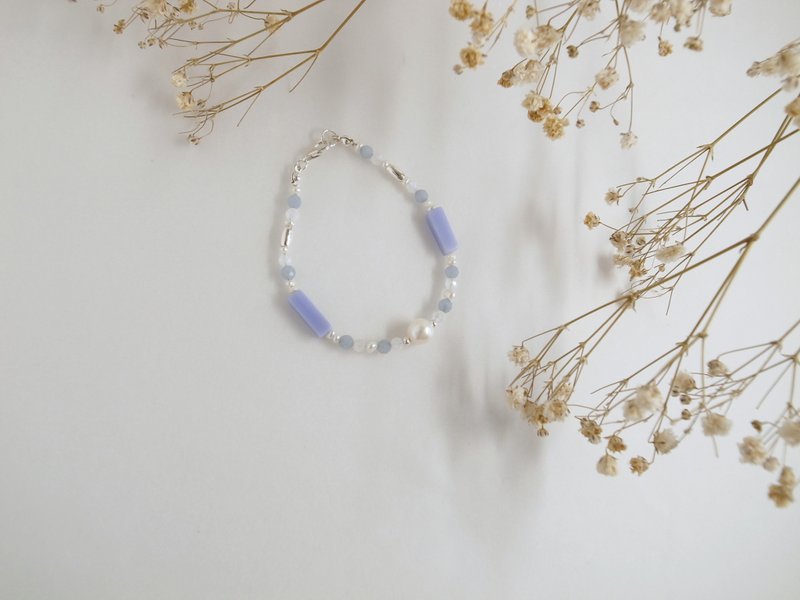 圣诞礼物【手链】925 纯银 紫纹玉 蓝天使 月光石 珍珠手链 - 手链/手环 - 贵金属 蓝色