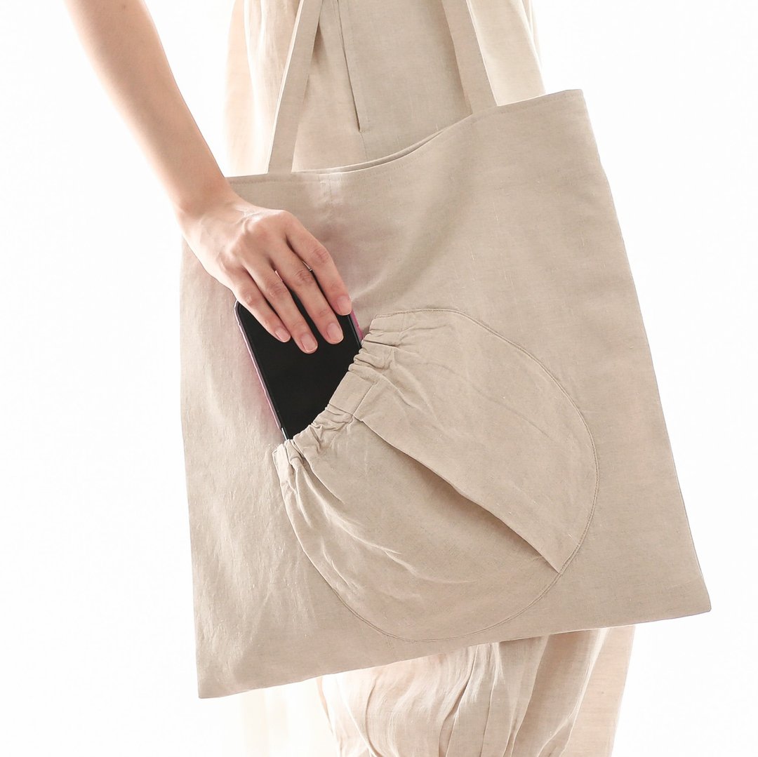 Natural linen tote bag handmade bag Minimal Bag Laptop Bag - Beige - 手提包/手提袋 - 亚麻 白色
