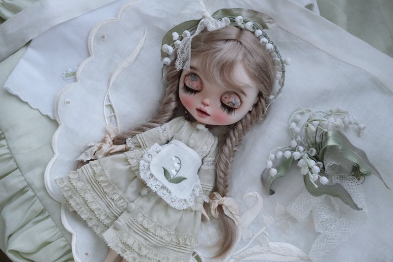 铃兰花 刺绣 法国蕾丝 Blythe娃衣 围裙 手工做 leavers lace - 玩具/玩偶 - 棉．麻 白色