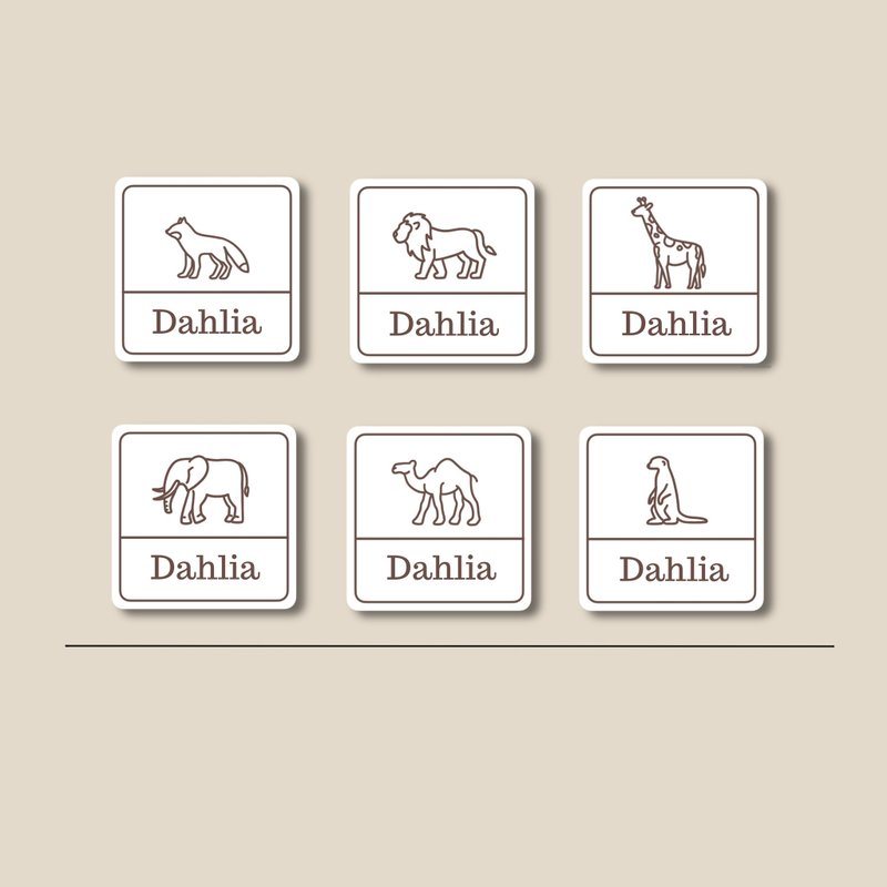 姓名贴纸 耐高温 防水姓名贴 方形 动物系 2 - 贴纸 - 纸 咖啡色