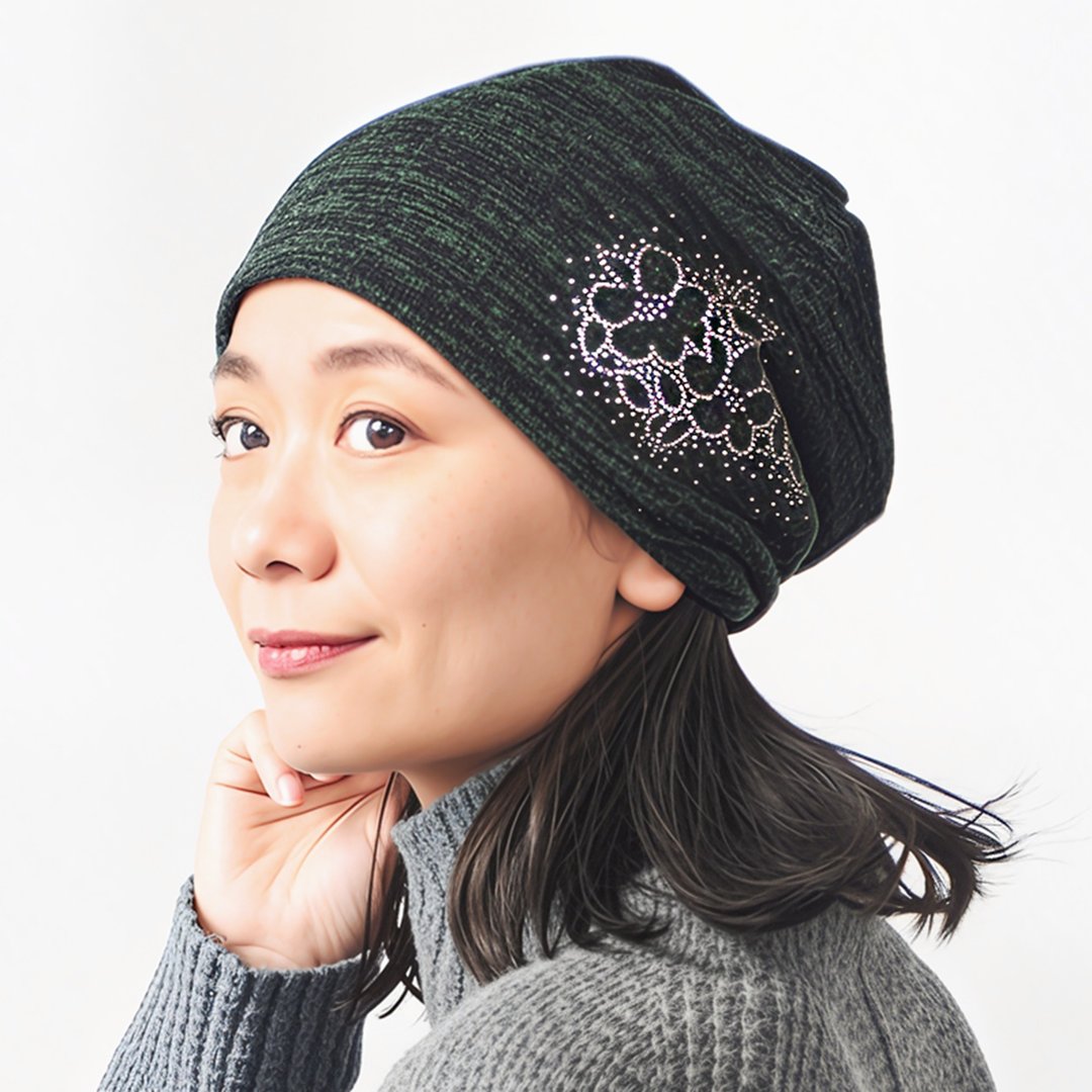 CHARM Dorn 莱茵石毛帽 圆顶帽 专为女性设计 适用于室内外配戴 - 帽子 - 聚酯纤维 