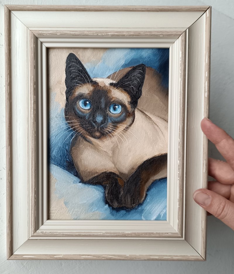 暹罗猫肖像油画泰国猫艺术13*18厘米 - 墙贴/壁贴 - 其他材质 咖啡色