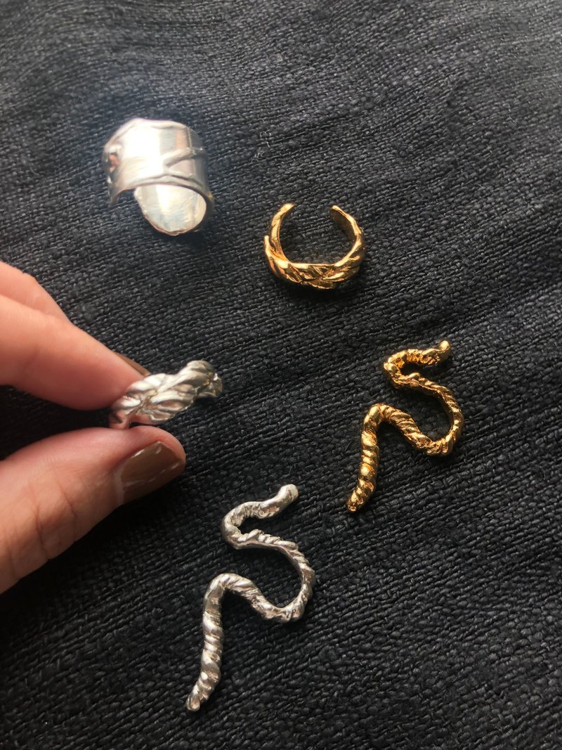 MUCAO Golden Clue金色线索系列  绳索耳扣 金色/银色 - 耳环/耳夹 - 铜/黄铜 金色