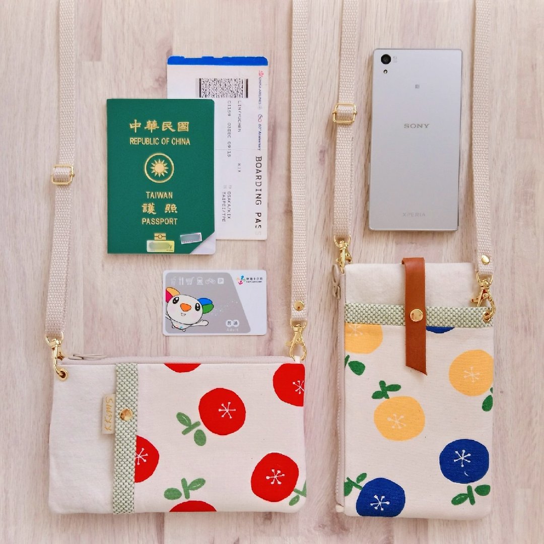 【FPH/3Way 手机包 (可直可横)】圆仔花 红 日本帆布 - 侧背包/斜挎包 - 棉 红色