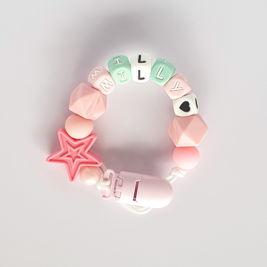 定制化 27厘米 MILLY 星星 爱心 奶嘴链 - 玩具/玩偶 - 其他材质 粉红色