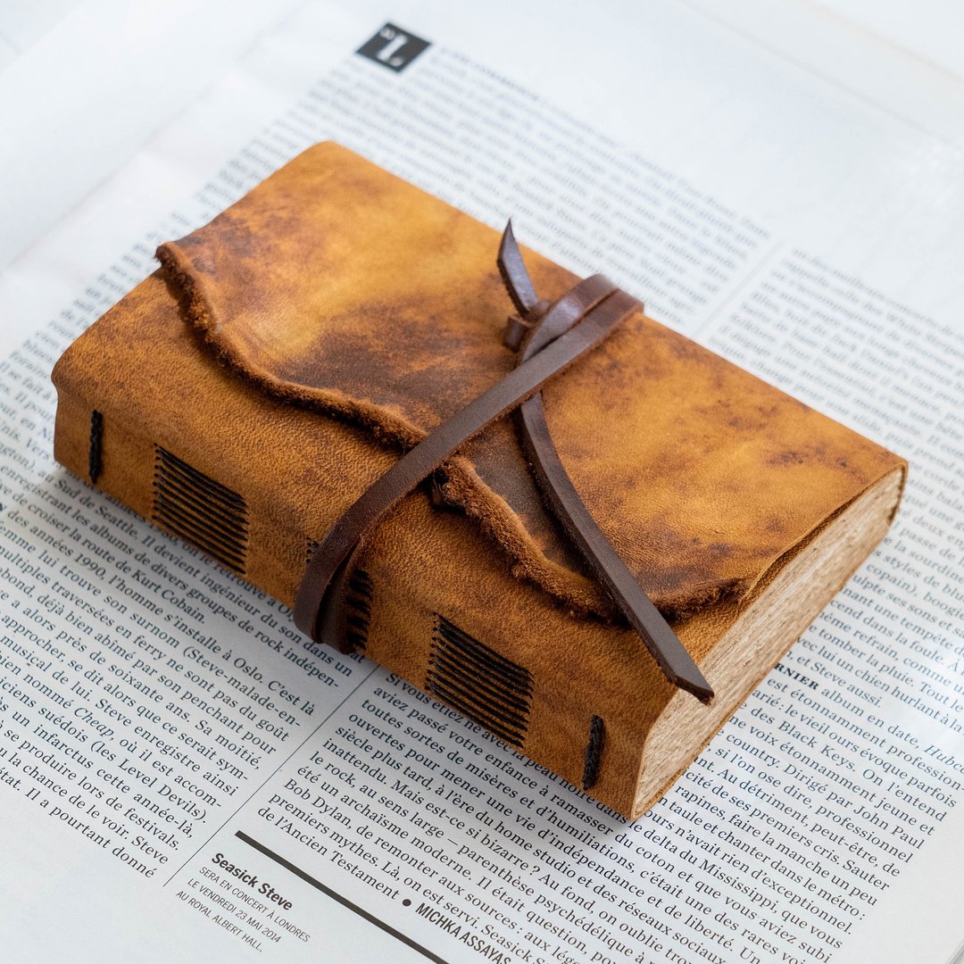 笔记本/手帐 真皮 Leather Journal, Vintage Bookbinding (Natural Edge / Rustic Brown) - 笔记本/手帐 - 真皮 