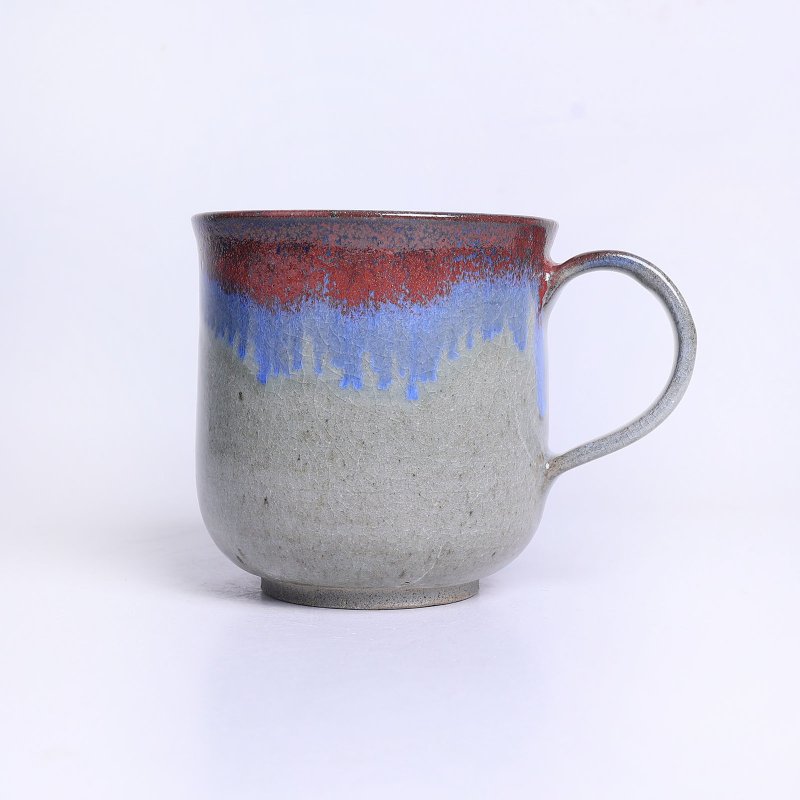明芽窑 l 柴烧铜红蓝流咖啡杯马克杯 H - 咖啡杯/马克杯 - 陶 多色