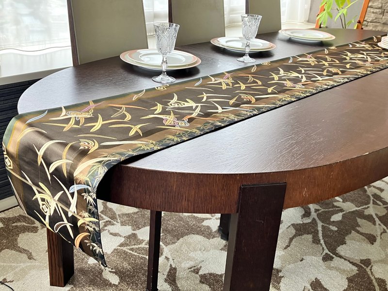 和服带桌旗 TR005 - 餐垫/桌巾 - 丝．绢 咖啡色